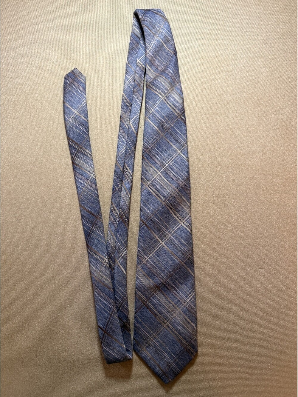 Vintage Sears Fashion Collection Mens Blue Plaid Textured Necktie Retro Classic